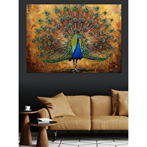 Tüylerini Açmış Tavus Kuşu Dekoratif Kanvas - Mdf Ahşap Tablo 100x140 cm