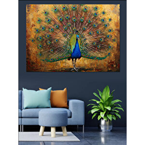 Tüylerini Açmış Tavus Kuşu Dekoratif Kanvas - Mdf Ahşap Tablo 100x140 cm