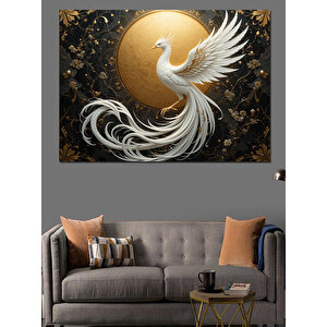 Altın Arka Plan Beyaz Anka Kuşu Dekoratif Kanvas - Mdf Ahşap Tablo 100x140 cm