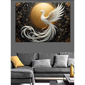 Altın Arka Plan Beyaz Anka Kuşu Dekoratif Kanvas - Mdf Ahşap Tablo 100x140 cm