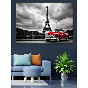 Eyfel Ve Klasik Araba Dekoratif Kanvas - Mdf Ahşap Tablo 100x140 cm
