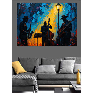 Renkli Caz Müzik Sahnesi Dekoratif Kanvas - Mdf Ahşap Tablo 100x140 cm
