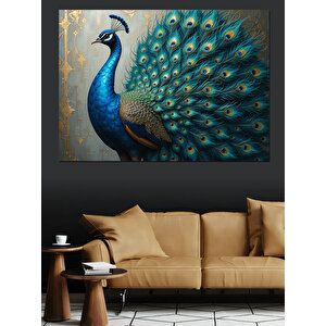 Tavus Kuşu Tüyleri Açık Dekoratif Kanvas - Mdf Ahşap Tablo 100x140 cm