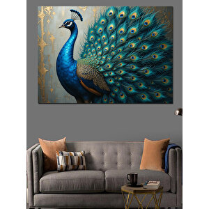 Tavus Kuşu Tüyleri Açık Dekoratif Kanvas - Mdf Ahşap Tablo 100x140 cm