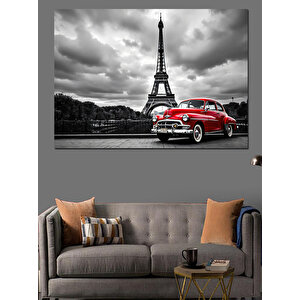 Eyfel Ve Klasik Araba Dekoratif Kanvas - Mdf Ahşap Tablo 70x100 cm