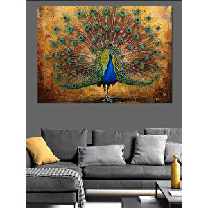 Tüylerini Açmış Tavus Kuşu Dekoratif Kanvas - Mdf Ahşap Tablo 70x100 cm