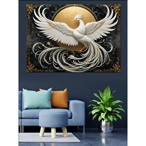Altın Kanatlı Beyaz Anka Kuşu Dekoratif Kanvas - Mdf Ahşap Tablo
