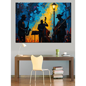 Renkli Caz Müzik Sahnesi Dekoratif Kanvas - Mdf Ahşap Tablo 25x35 cm