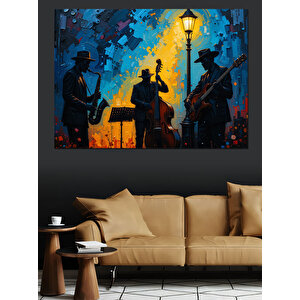 Renkli Caz Müzik Sahnesi Dekoratif Kanvas - Mdf Ahşap Tablo