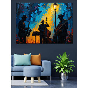 Renkli Caz Müzik Sahnesi Dekoratif Kanvas - Mdf Ahşap Tablo