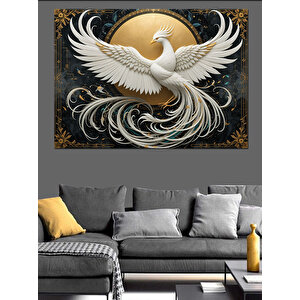 Altın Kanatlı Beyaz Anka Kuşu Dekoratif Kanvas - Mdf Ahşap Tablo 70x100 cm