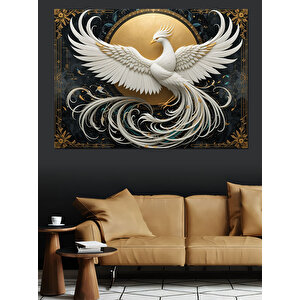Altın Kanatlı Beyaz Anka Kuşu Dekoratif Kanvas - Mdf Ahşap Tablo 70x100 cm