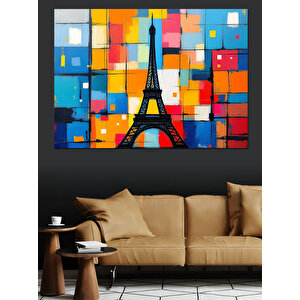 Renkli Modern Eyfel Kulesi Dekoratif Kanvas - Mdf Ahşap Tablo