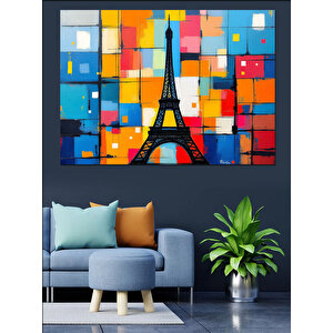 Renkli Modern Eyfel Kulesi Dekoratif Kanvas - Mdf Ahşap Tablo