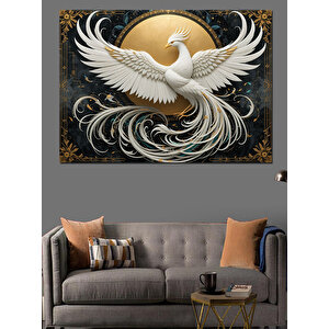 Altın Kanatlı Beyaz Anka Kuşu Dekoratif Kanvas - Mdf Ahşap Tablo