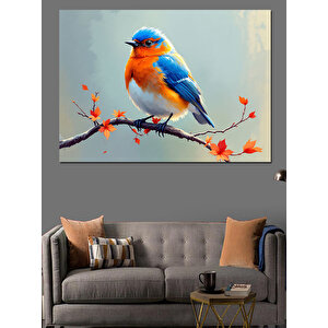 Daldaki Mavi Minik Kuş Dekoratif Kanvas - Mdf Ahşap Tablo 70x100 cm