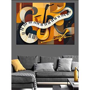 Soyut Müzik Enstrüman Tasarımı Dekoratif Kanvas - Mdf Ahşap Tablo