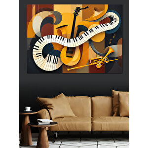 Soyut Müzik Enstrüman Tasarımı Dekoratif Kanvas - Mdf Ahşap Tablo