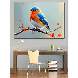 Daldaki Mavi Minik Kuş Dekoratif Kanvas - Mdf Ahşap Tablo 100x140 cm