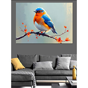 Daldaki Mavi Minik Kuş Dekoratif Kanvas - Mdf Ahşap Tablo 100x140 cm