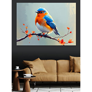 Daldaki Mavi Minik Kuş Dekoratif Kanvas - Mdf Ahşap Tablo