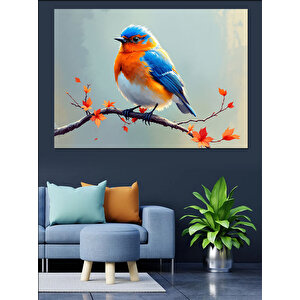 Daldaki Mavi Minik Kuş Dekoratif Kanvas - Mdf Ahşap Tablo