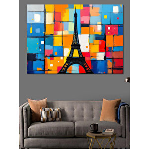 Renkli Modern Eyfel Kulesi Dekoratif Kanvas - Mdf Ahşap Tablo 50x70 cm