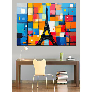 Renkli Modern Eyfel Kulesi Dekoratif Kanvas - Mdf Ahşap Tablo 50x70 cm