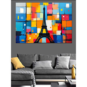 Renkli Modern Eyfel Kulesi Dekoratif Kanvas - Mdf Ahşap Tablo 50x70 cm