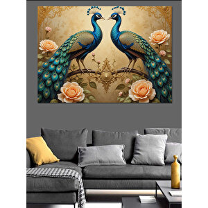 Çift Tavus Kuşu Kompozisyonu Dekoratif Kanvas - Mdf Ahşap Tablo 100x140 cm