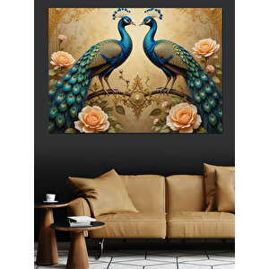 Çift Tavus Kuşu Kompozisyonu Dekoratif Kanvas - Mdf Ahşap Tablo 100x140 cm