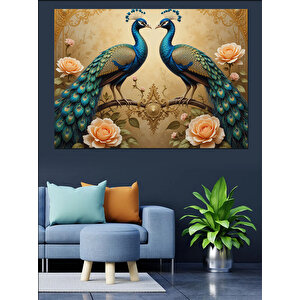 Çift Tavus Kuşu Kompozisyonu Dekoratif Kanvas - Mdf Ahşap Tablo