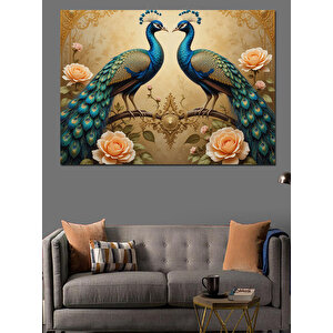 Çift Tavus Kuşu Kompozisyonu Dekoratif Kanvas - Mdf Ahşap Tablo