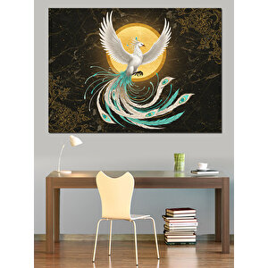 Altın Fonlu Beyaz Kuş Dekoratif Kanvas - Mdf Ahşap Tablo