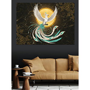 Altın Fonlu Beyaz Kuş Dekoratif Kanvas - Mdf Ahşap Tablo 50x70 cm