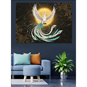 Altın Fonlu Beyaz Kuş Dekoratif Kanvas - Mdf Ahşap Tablo 50x70 cm