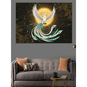 Altın Fonlu Beyaz Kuş Dekoratif Kanvas - Mdf Ahşap Tablo 70x100 cm