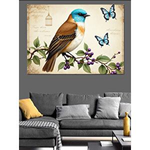 Daldaki Mavi Küçük Kuş Dekoratif Kanvas - Mdf Ahşap Tablo 70x100 cm