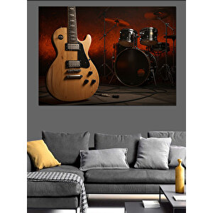 Müzikal Enstrüman Köşesi Dekoratif Kanvas - Mdf Ahşap Tablo 100x140 cm