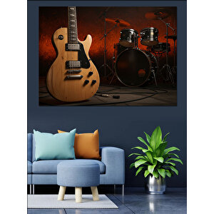 Müzikal Enstrüman Köşesi Dekoratif Kanvas - Mdf Ahşap Tablo 100x140 cm
