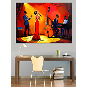 Caz Müzik Konser Sahnesi Dekoratif Kanvas - Mdf Ahşap Tablo 35x50 cm