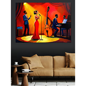 Caz Müzik Konser Sahnesi Dekoratif Kanvas - Mdf Ahşap Tablo