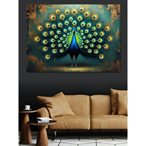 Gururlu Kuyruklu Tavus Kuşu Dekoratif Kanvas - Mdf Ahşap Tablo 70x100 cm