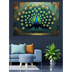 Gururlu Kuyruklu Tavus Kuşu Dekoratif Kanvas - Mdf Ahşap Tablo 70x100 cm