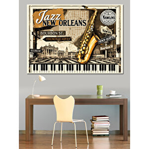 Caz Müzik Posteri Retro Dekoratif Kanvas - Mdf Ahşap Tablo 35x50 cm