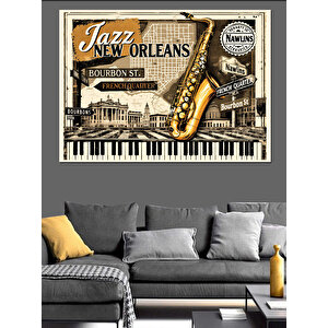 Caz Müzik Posteri Retro Dekoratif Kanvas - Mdf Ahşap Tablo 35x50 cm
