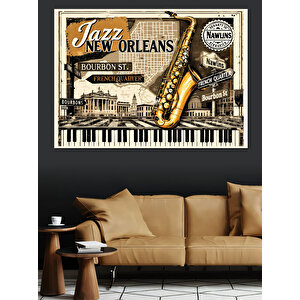 Caz Müzik Posteri Retro Dekoratif Kanvas - Mdf Ahşap Tablo 35x50 cm