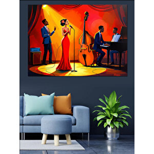 Caz Müzik Konser Sahnesi Dekoratif Kanvas - Mdf Ahşap Tablo