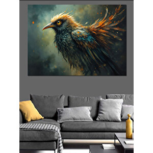 Renkli Tüylü Mavi Kuş Dekoratif Kanvas - Mdf Ahşap Tablo 100x140 cm