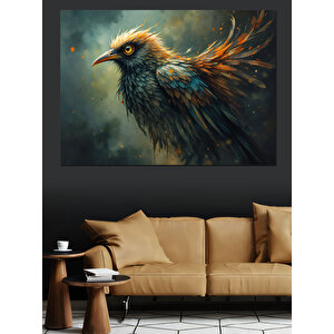 Renkli Tüylü Mavi Kuş Dekoratif Kanvas - Mdf Ahşap Tablo 100x140 cm